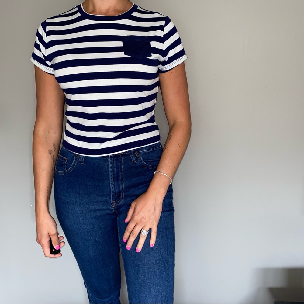 Navy Blue & White Striped Tee